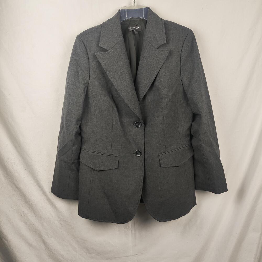 Classiques Entier Blazer Womens 12P Gray Two Button Lined Tailored Jacket Office